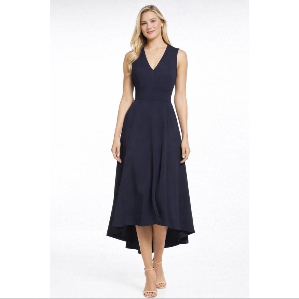 Eliza J Navy V-Neck High-Low Midi Dress